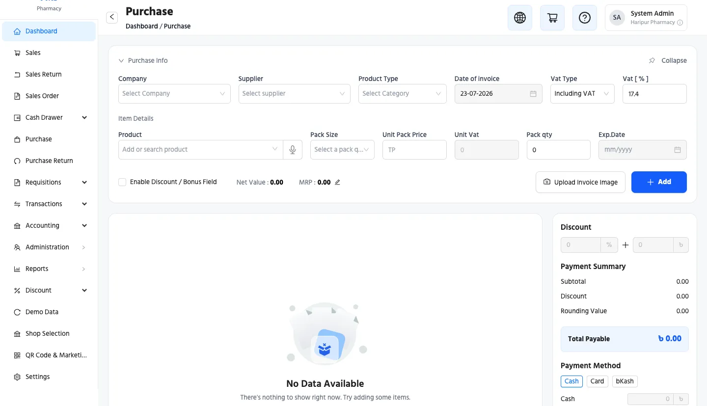 Recording a purchase
